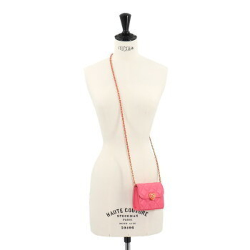 CHANEL Matelasse Chain Clutch Mini Shoulder Bag Leather Pink